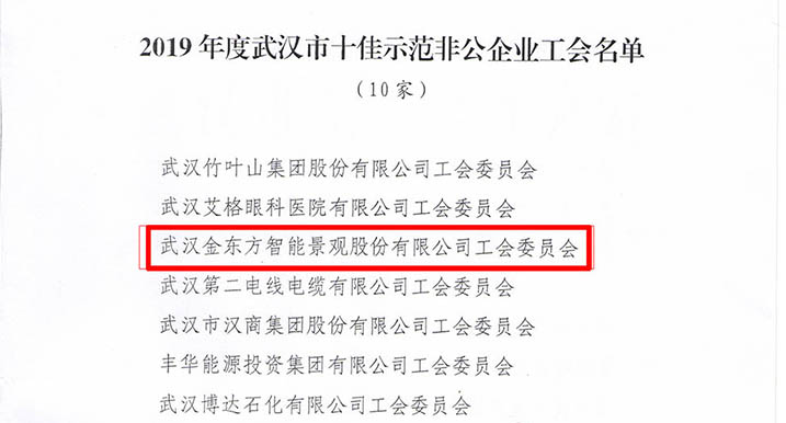 金東方榮獲“武漢市十佳示范非公企業(yè)工會”殊榮