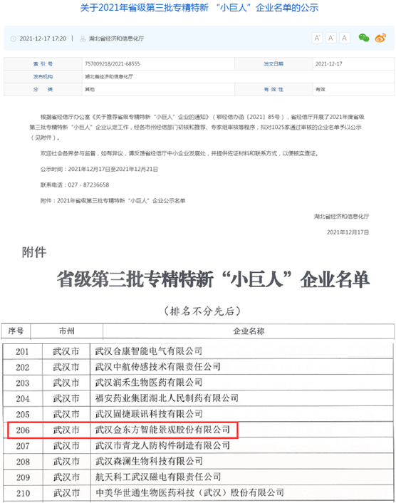 金東方榮獲湖北省專精特新“小巨人”企業(yè)稱號